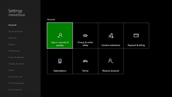 Slēpt e-pasta adresi Xbox One informācijas panelī