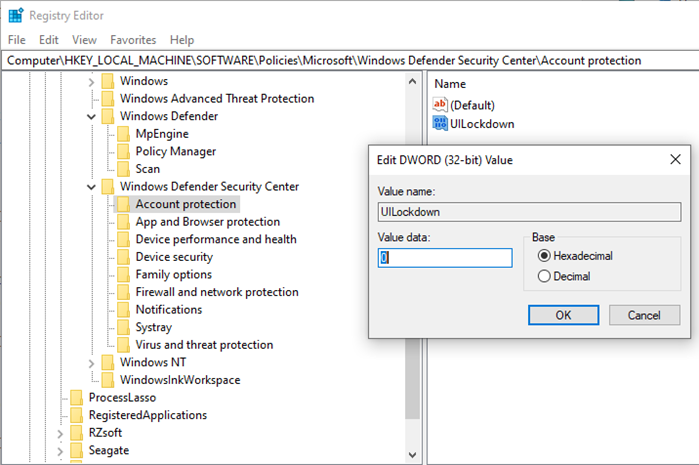 Настройка на системния регистър за Windows Security Access