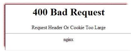 400 huonoa pyyntöä, liian suuri eväste Chrome, Edge, Firefox, IE