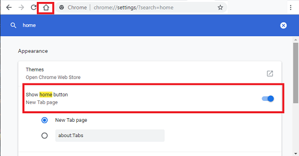 Comment afficher ou masquer le bouton de l'écran d'accueil dans le navigateur Chrome