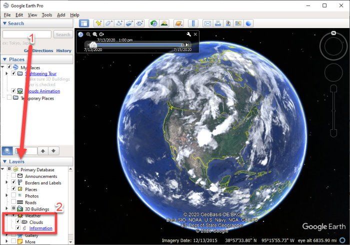 Jak zobrazit živou předpověď počasí na Google Earth