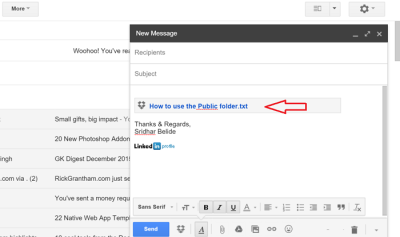 Добавена е връзка към Dropbox за Gmail