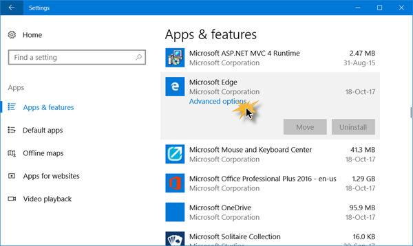 Windows 10에서 Edge 브라우저를 재설정, 복구 또는 재설치하는 방법