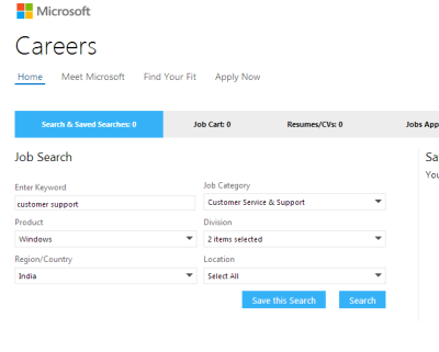 Orez. 4. Utilizați Căutarea avansată pentru a găsi locuri de muncă la Microsoft