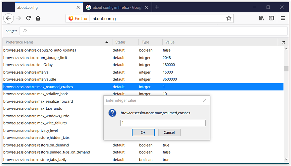 Kako v brskalniku Firefox onemogočiti funkcijo obnovitve seje obnavljanja po zrušitvi