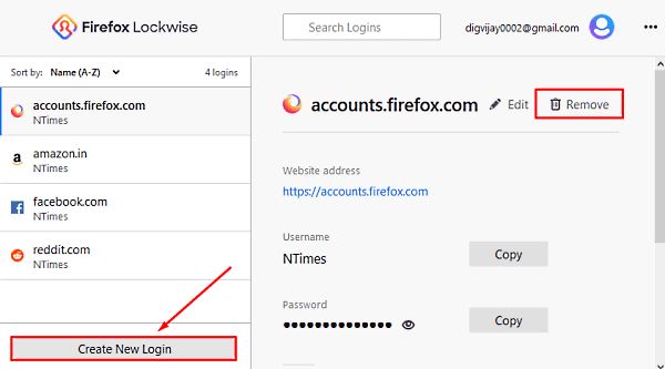 Gemte adgangskoder i Firefox