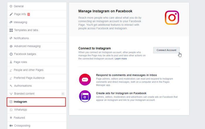 Comment connecter Instagram et WhatsApp à la page Facebook