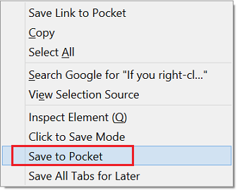 Pocket for Firefox या Chrome आपको बाद में पढ़ने के लिए लेख सहेजने देता है