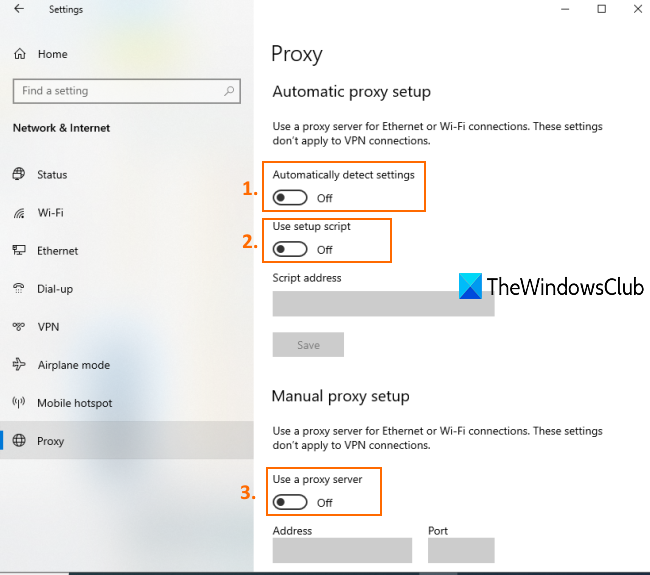 désactiver la configuration automatique du proxy et la configuration manuelle du proxy pour Chrome