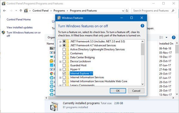 Internet Exploreri eemaldamine või desinstallimine Windows 10/8/7-st
