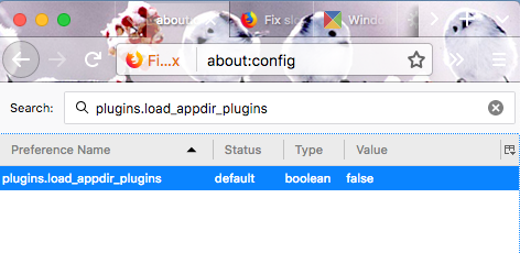Activation des plugins Charger les paramètres du plugin Appdir dans Firefox