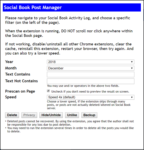 Social Book Post Manager in Chrome