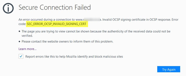Betulkan SEC ERROR OCSP INVALID SIGNING CERT Firefox Ralat