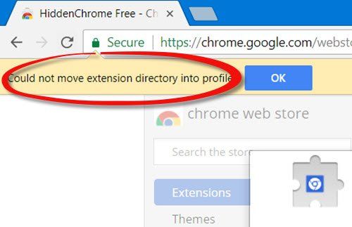 Laienduste kataloogi ei saanud profiili teisaldada - Chrome'i viga