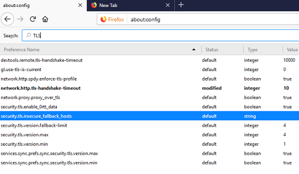 Spremenite nastavitve TLS v Firefoxu