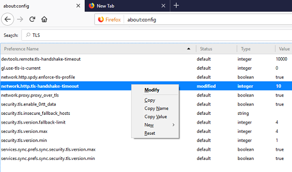 Tetapkan semula konfigurasi dalam Firefox kepada lalai