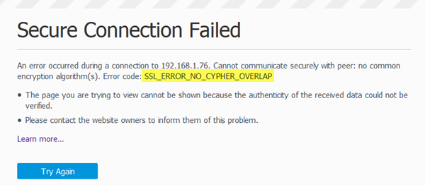 فائر فاکس میں SSL_ERROR_NO_CYPHER_OVERLAP غلطی کو درست کریں