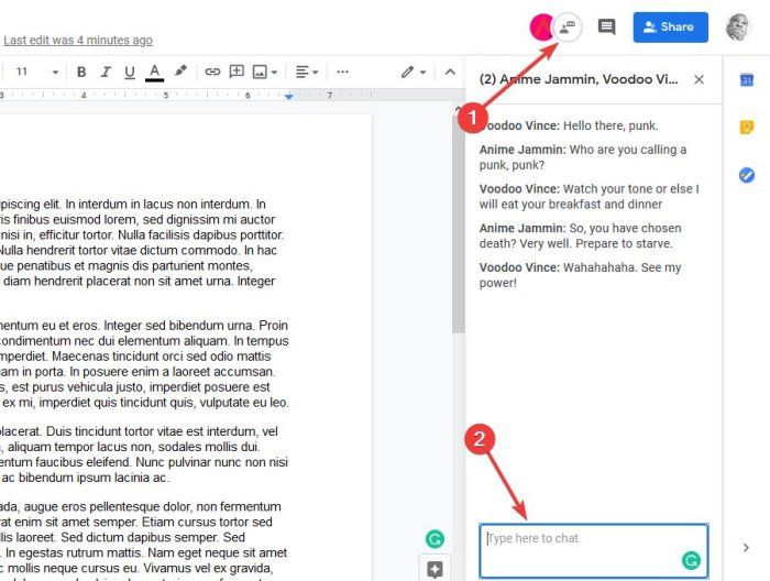 Kā tērzēt pakalpojumā Google dokumenti, izmantojot redaktora tērzēšanu