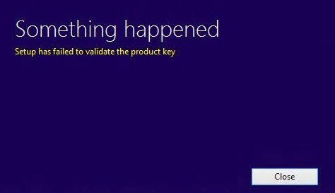 Windows 10 -asennus ei onnistunut vahvistamaan tuoteavainta