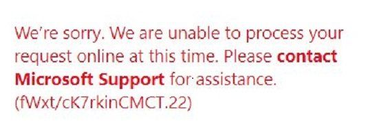 Al momento non siamo in grado di elaborare la tua richiesta online - Supporto Microsoft