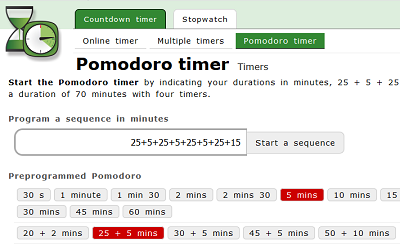 Minuteries en ligne - Minuterie Pomodoro