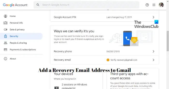 Kā pakalpojumam Gmail pievienot atkopšanas e-pasta adresi