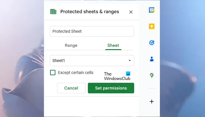   الأوراق والنطاقات المحمية في جداول بيانات Google