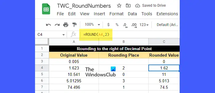   Numeri arrotondati utilizzando la funzione ROUND