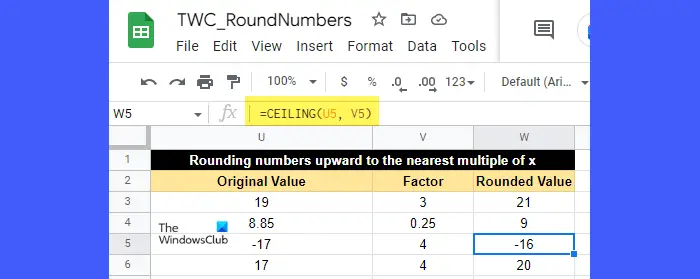   Números redondos usando a função CEILING