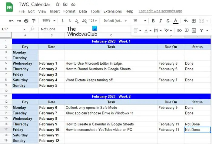   إنشاء تقويم جداول بيانات Google من البداية