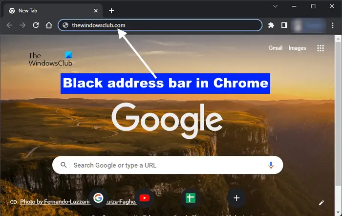   Bara de adrese neagră în Chrome