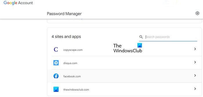 Google Password Manager este deschis în Chrome