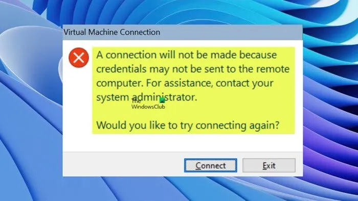 chyba aplikace VMconnect.exe; Nelze se připojit k virtuálnímu počítači
