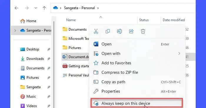   Aktivieren Sie dieses Gerät in OneDrive immer eingeschaltet lassen