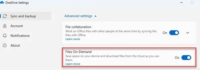  Deshabilitar archivos a pedido en OneDrive