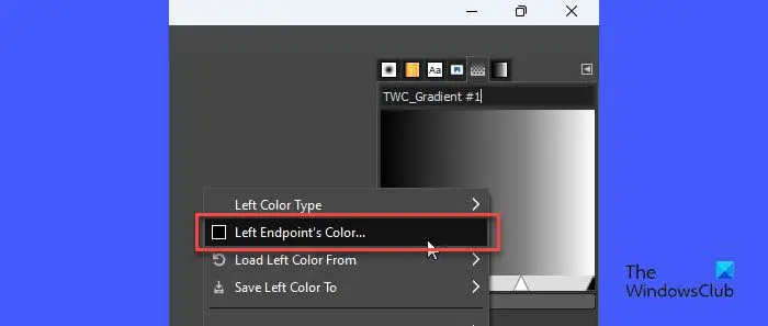   Zmiana koloru punktu końcowego mapy gradientu w GIMP