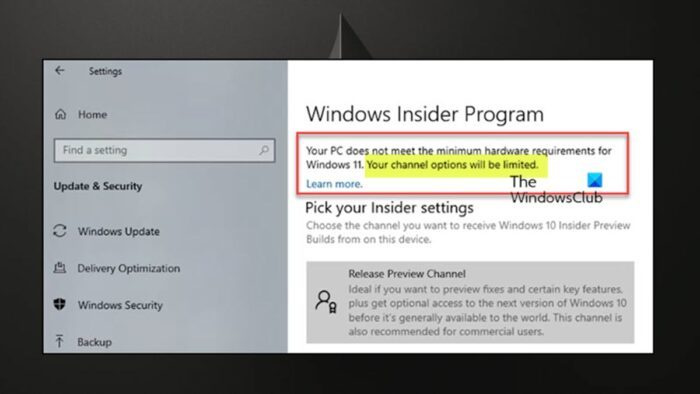 Možnosti vašeho kanálu budou omezené Chyba programu Windows Insider