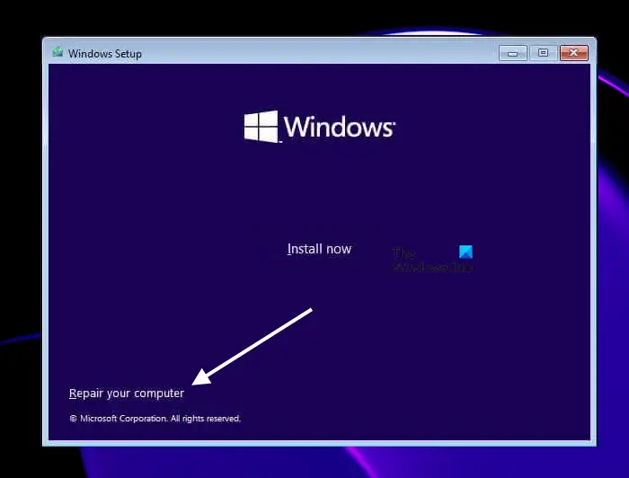   Abra Windows RE desde la pantalla de instalación de Windows