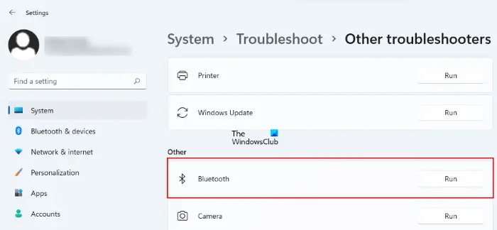   Käivitage Windows 11 Bluetoothi ​​tõrkeotsing