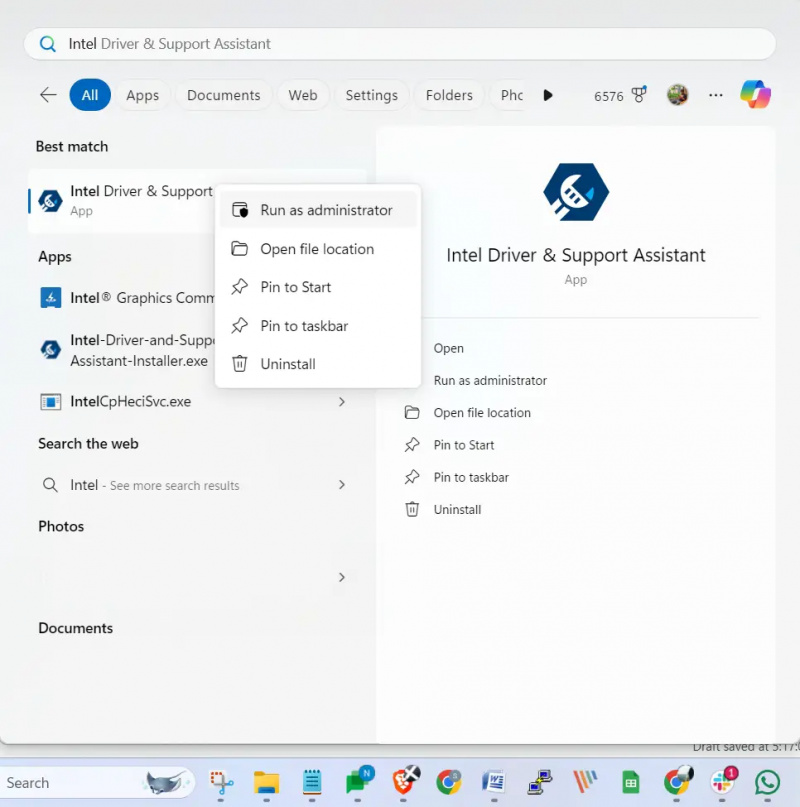   zaženite kot skrbnik Intel Driver and Support Assistant