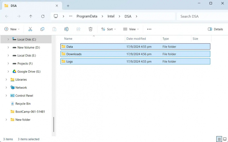   izbrišite predpomnilnik in podatke Intel Driver and Support Assistant