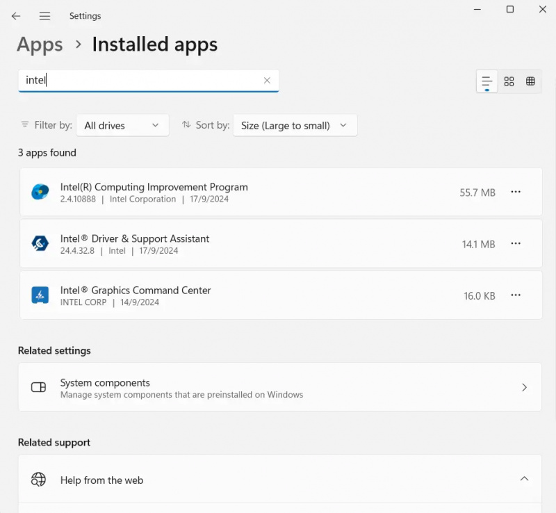   odstranite Intel Driver and Support Assistant