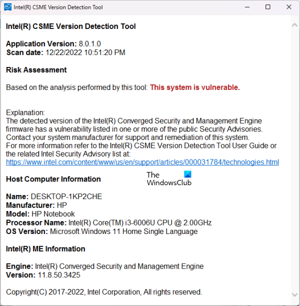 Intel Management Engine Firmware sårbarhedstest