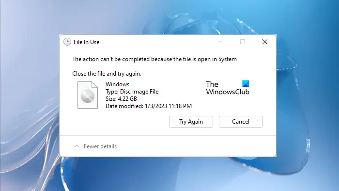 ISO-filen kan inte tas bort eftersom filen är öppen i systemet