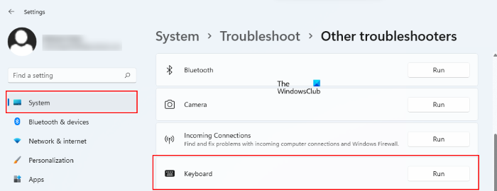 Ejecute el Solucionador de problemas del teclado de Windows 11