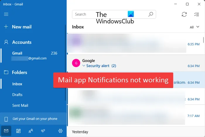 Mail-app-meldingen werken niet in Windows 11/10