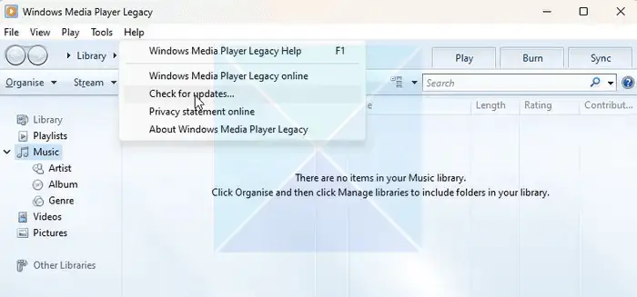  Atnaujinkite „Windows Media Player“.