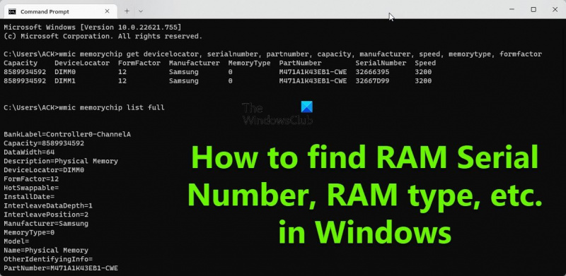 Kuidas leida RAM-i seerianumbrit, RAM-i tüüpi jne operatsioonisüsteemis Windows 11/10