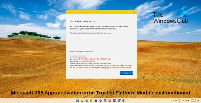 Trusted Platform Module a mal fonctionné, erreur d'activation des applications Microsoft 365