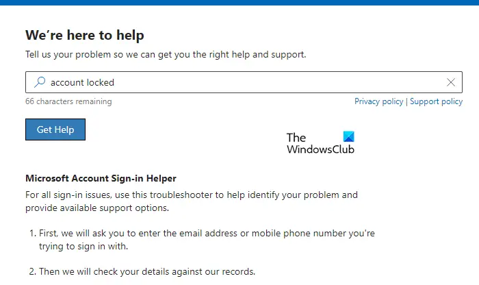   Bruger Microsoft's automated self-help
